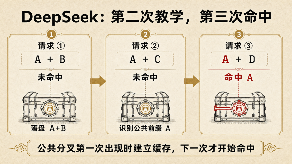 DeepSeek 缓存前缀落盘：第二次教学，第三次命中